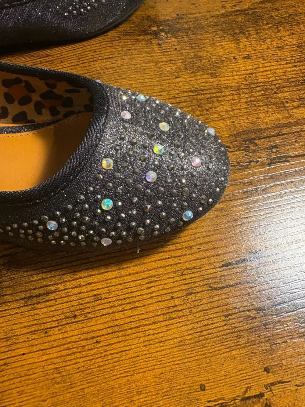 Hotcakes Black Rhinestone Glitter Pumps Leopard Print Heels